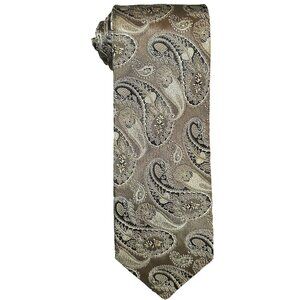 NEW Valerio Garati Handmade 60” Olive Green Black Paisley 100% Silk Tie
